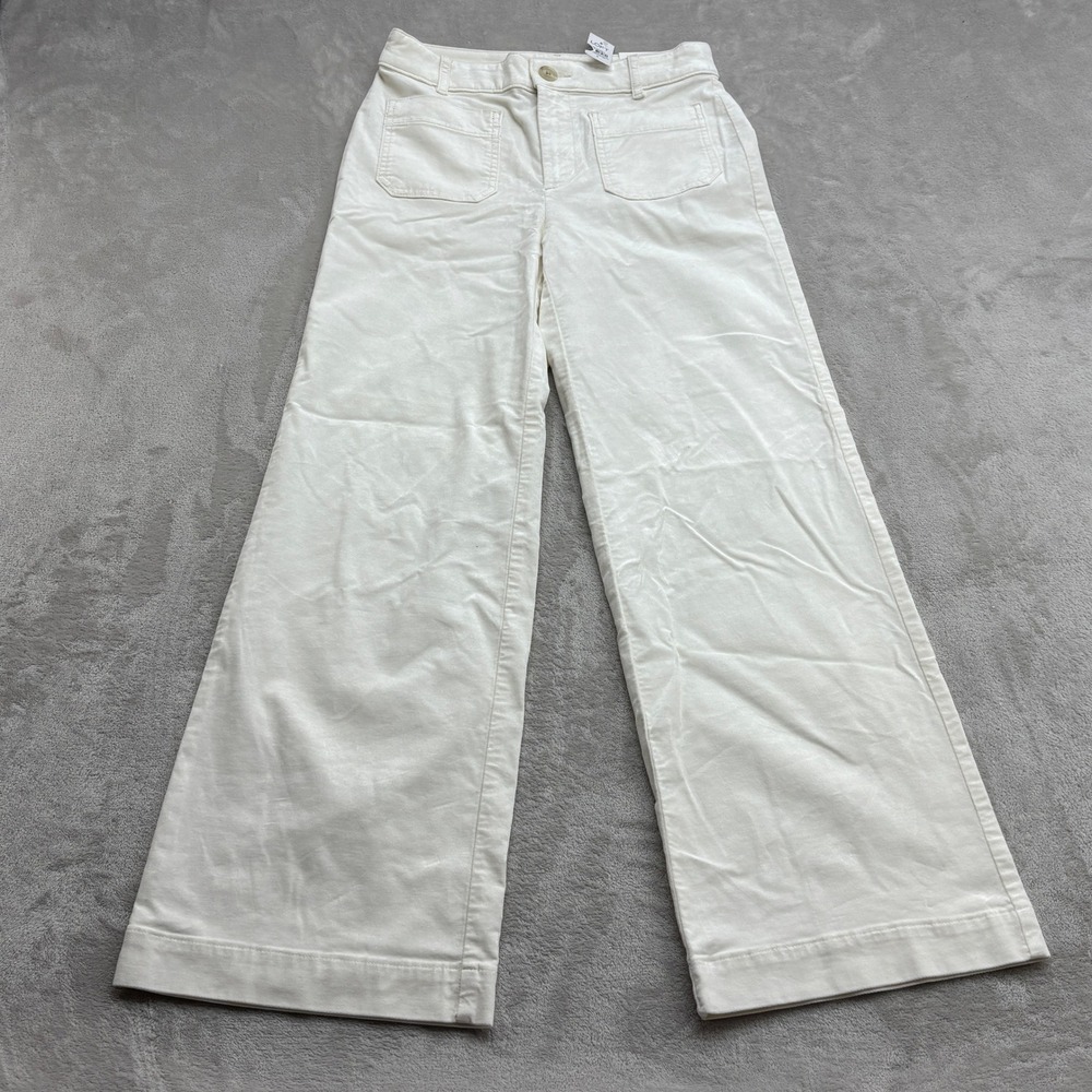 Loft The Palmer Wide Leg Pants Women's 2 White HR Patch Pocket Coastal Grandma
